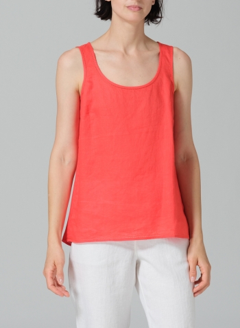 Red Linen Embroidered Sleeveless Cami