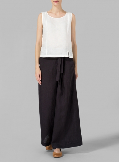 black linen wide leg pants