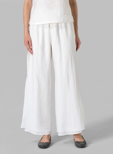 Linen Double Layers Pants With Sea Shell Button