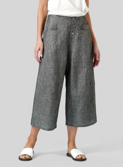 Linen Wide Leg Crop Pants - Plus Size
