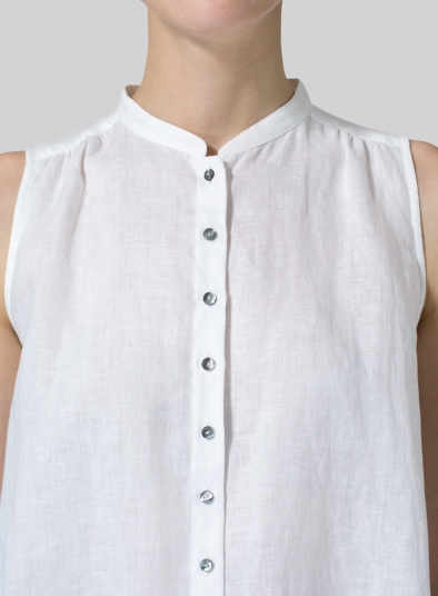 Linen Mandarin Collar A Line Sleeveless Shirt