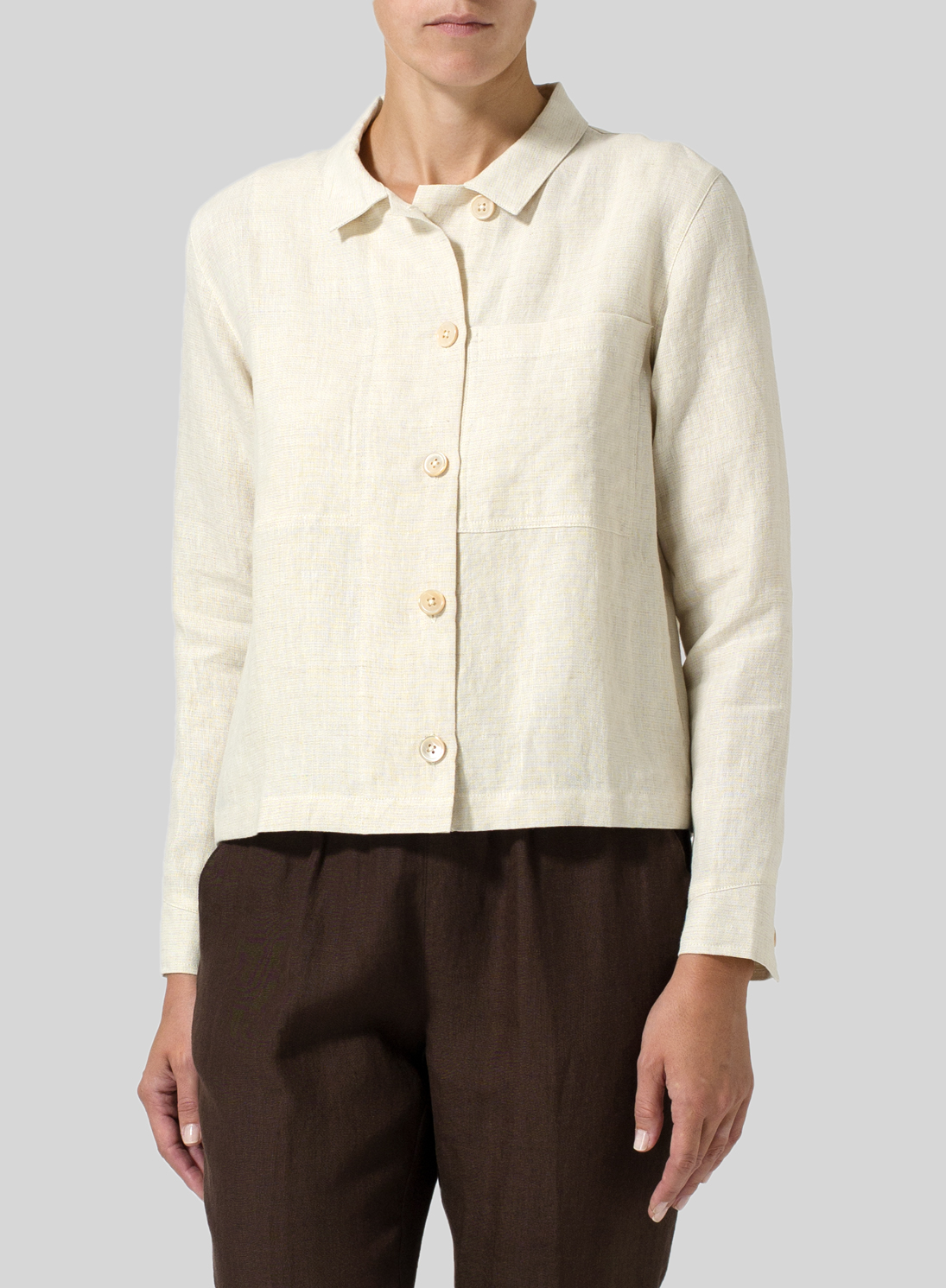 Linen Cropped Shirt Jacket with Pockets