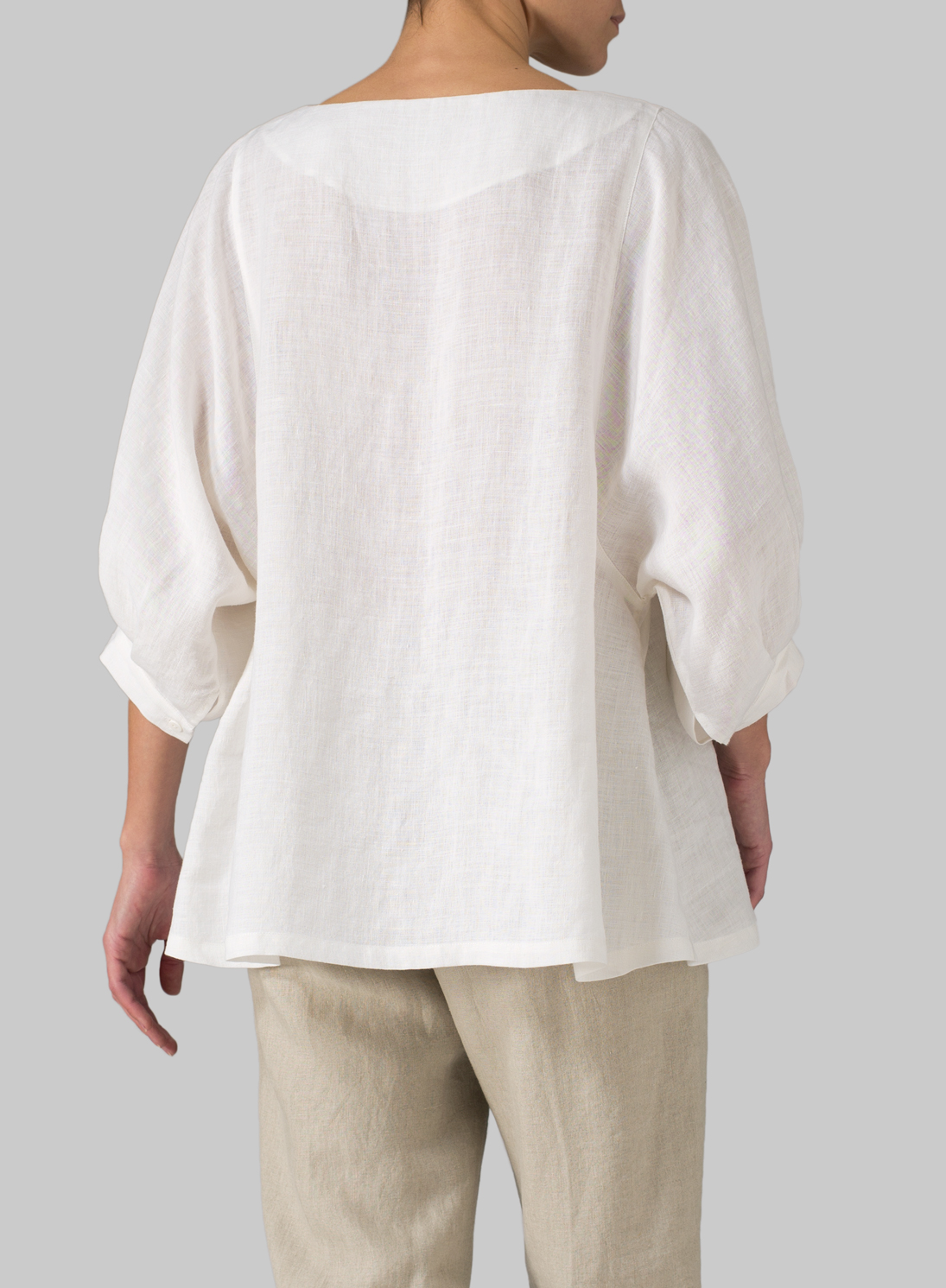 Linen Pleated Sleeve Top Set Plus Size