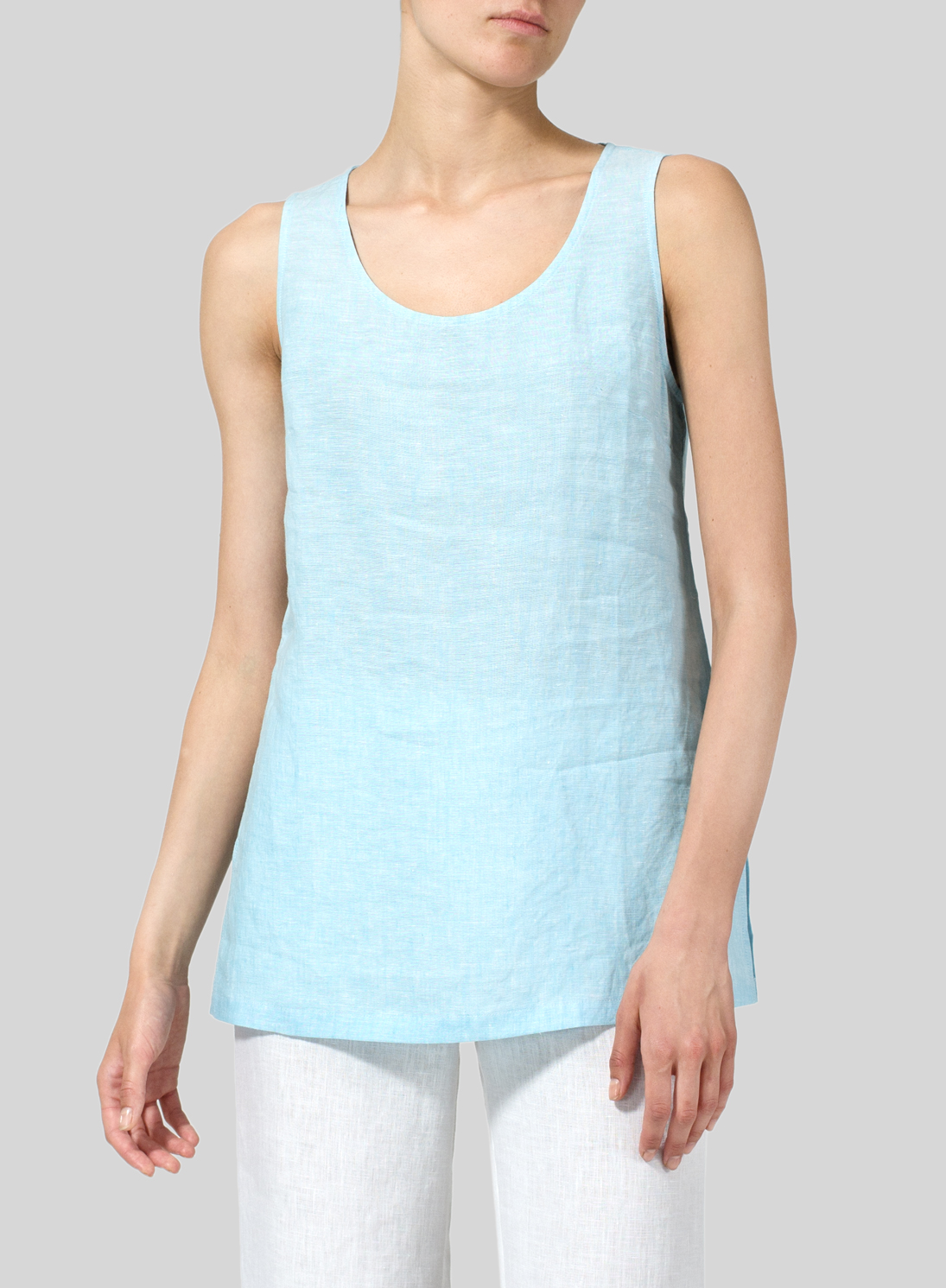 Scoop Neck Long Linen Tanks 