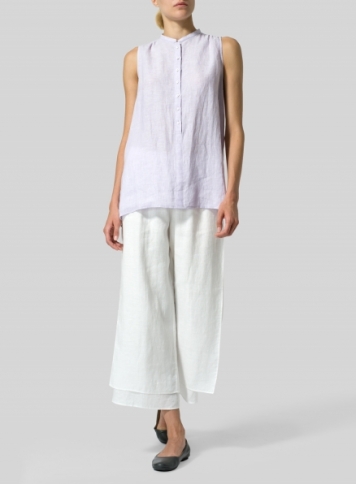 Linen Mandarin Collar A-Line Sleeveless Shirt