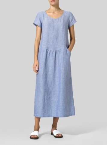 Linen Short Sleeve Midi Dress