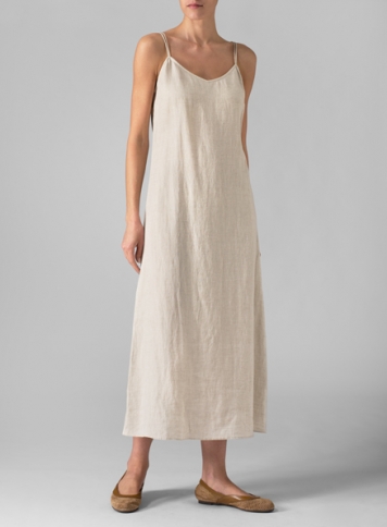 Linen Spaghetti Strap Extra Long Dress - Plus Size