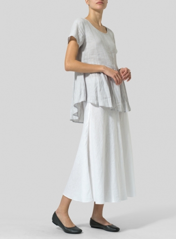 Linen Short Sleeve Pleated Blouse - Plus Size