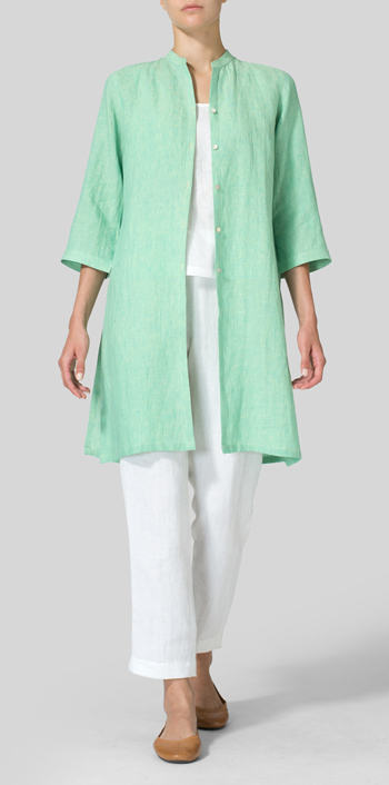 Linen Mandarin Collar Simple Long Blouse