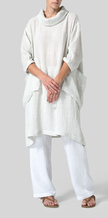 White Gauze Linen Cowl Neck Oversized Tunic