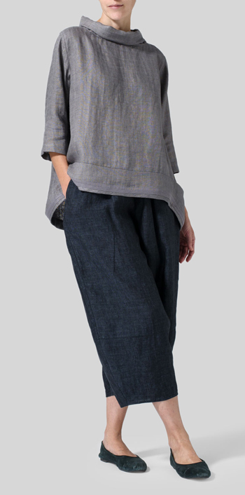 Dark Sapphire Linen Lantern Ankle Pants Set