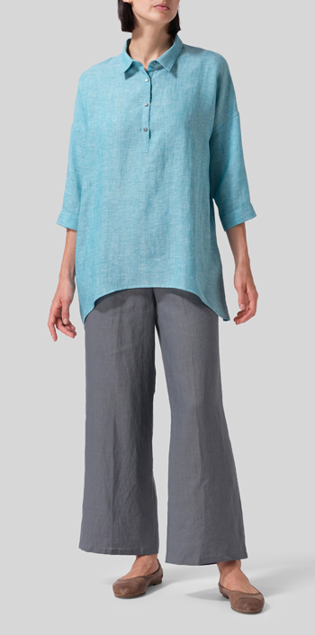 Sea Green Linen Oversized Straight-Cut Shirt