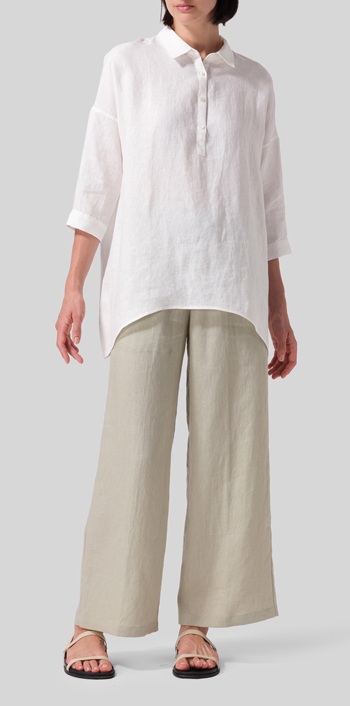 Ivory White Linen Oversized Straight-Cut Shirt