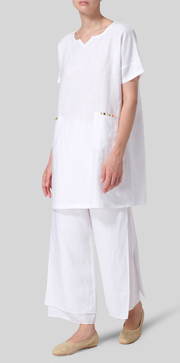 White Linen Sweetheart Neckline S/S Tunics