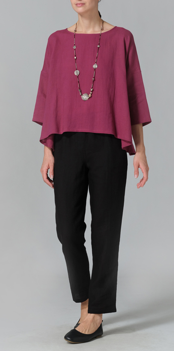 Red Violet Linen Dropped Shoulder Top Set