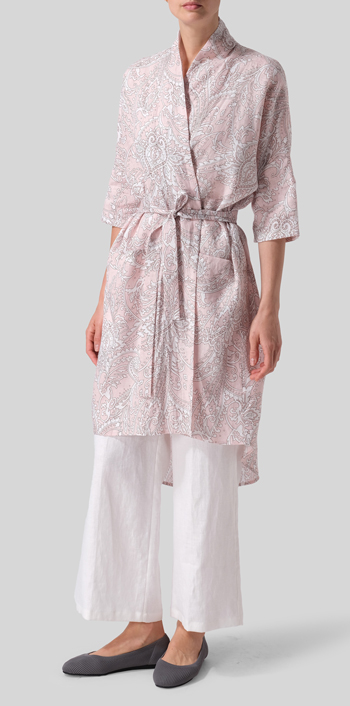 Pink Paisley Waves Linen Kimono Home Wear