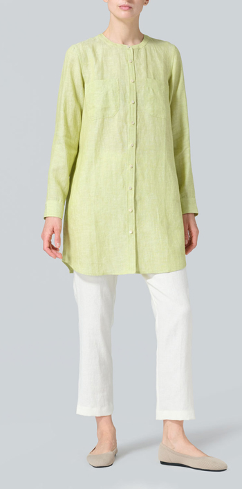Lime Linen Open Front Long Shirt