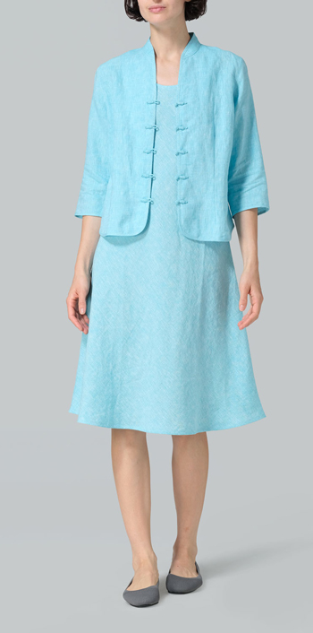 Aqua Blue Linen Classic Chinese Button Jacket