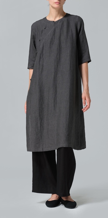 Dark Gray Linen Tunic with Vintage Mandarin Knot Set