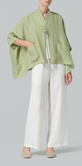 Pale Green Linen Tie Rope Kimono Jacket