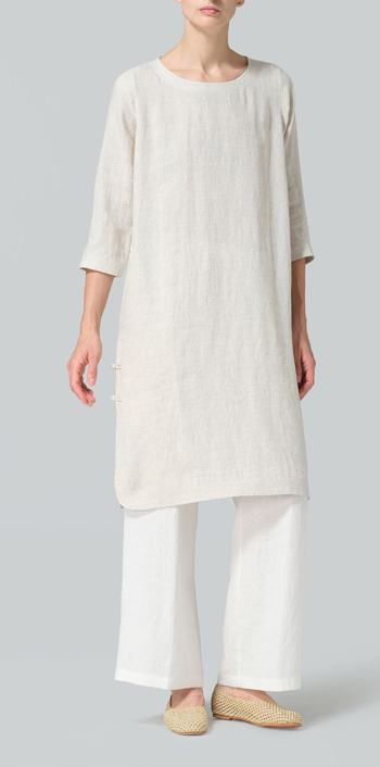 Oat Linen Handmade Knot Long Tunic