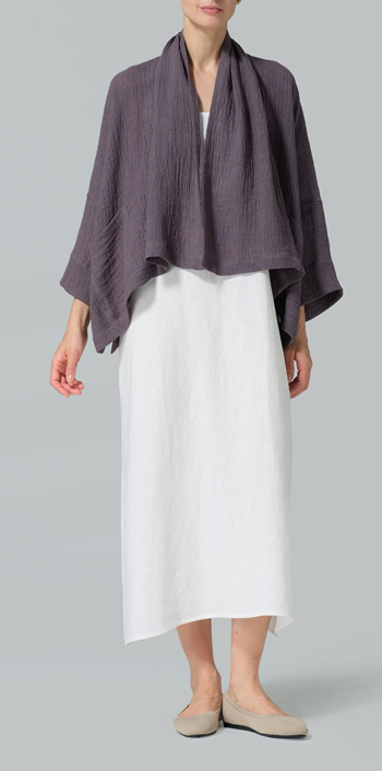 Dim Gray Gauze Linen Shawl Collar Open Front Cropped Jacket