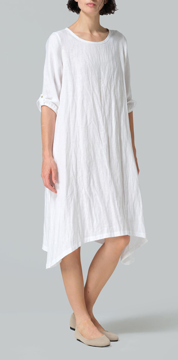 White Linen Flare Midi Dress