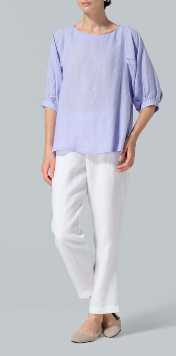 Lavender Linen Pleated Sleeve Top