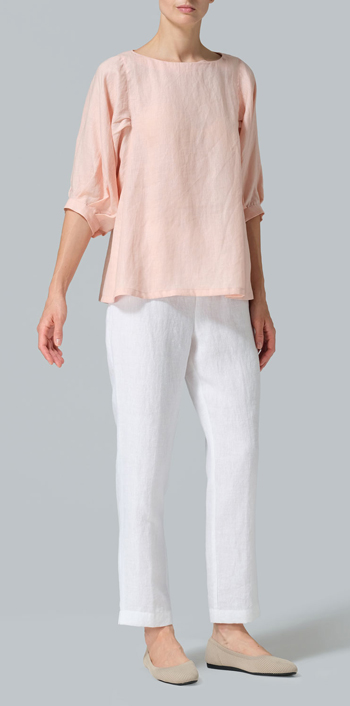 Rose Pink Linen Pleated Sleeve Top