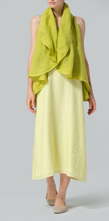 Yellow Linen Layering A-line Maxi Dress Set