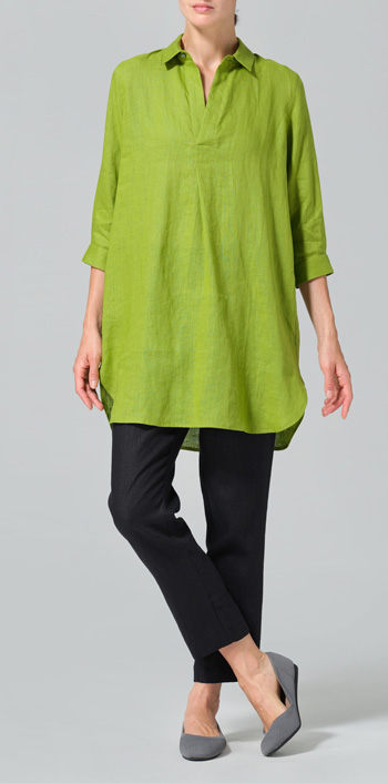 Green Linen Classic Shirt Tunic