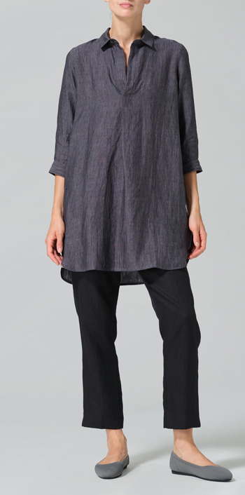 Smokey Blue Gray Linen Classic Shirt Tunic