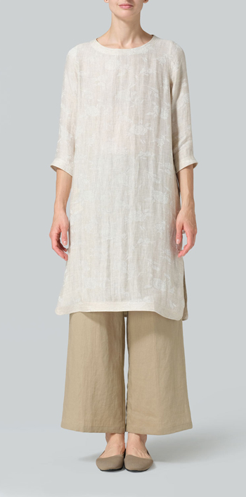 Oat Linen Handmade Knot Jacquard Long Tunic