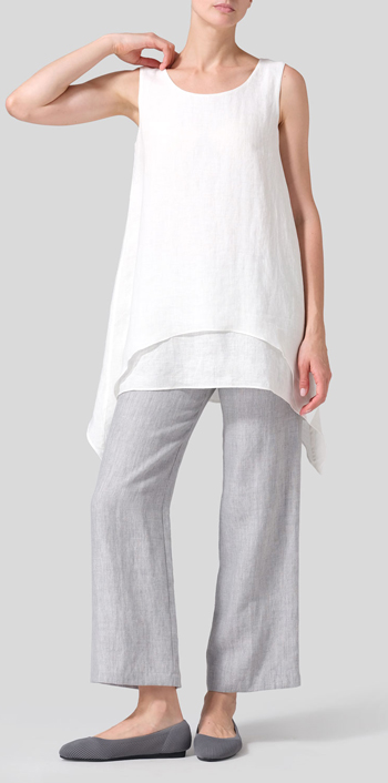 Off White Linen Sleeveless Layered Lightweight Top