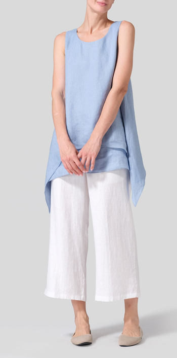 Sky Blue Linen Sleeveless Layered Lightweight Top