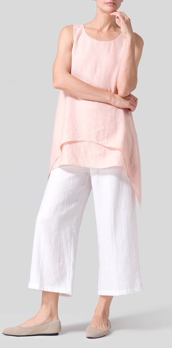 Rose Pink Linen Sleeveless Layered Lightweight Top