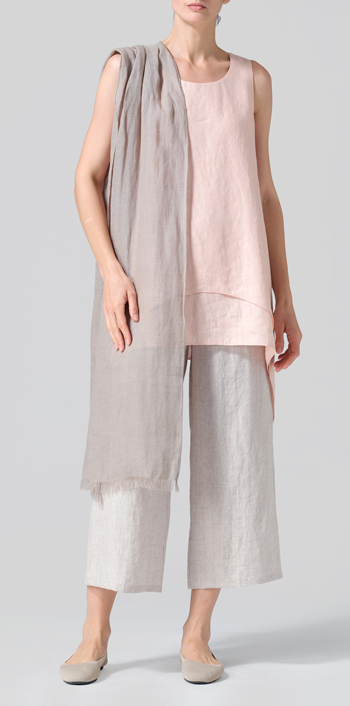 Rose Pink Linen Sleeveless Layered Lightweight Top Set