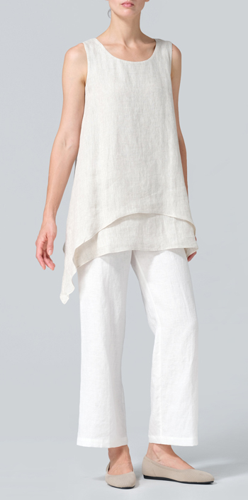 Oat Linen Sleeveless Layered Lightweight Top