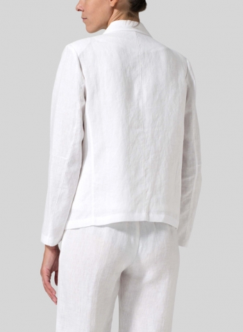 White Linen Double-Breasted Cropped Blazer