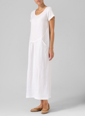 White Linen Short Sleeve Dress Set - Plus Size