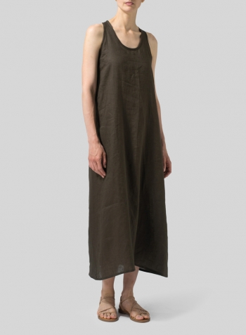 Olive Brown Linen A-line Maxi Dress