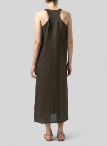 Olive Brown Linen A-line Maxi Dress