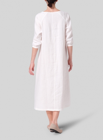 White Linen Elbow Sleeve Long Dress