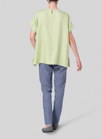 Twill Lime Green Linen Dolman Sleeves Relaxed Fit Top