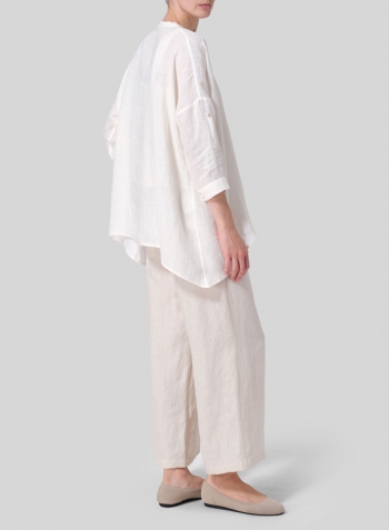 Soft White Linen Loose Delicate Deep V-neck Overtop