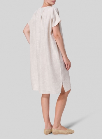 Oat Linen Straight Cut V-neck Pleated Tunic