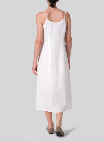 Off White Linen Slim Fit Spaghetti Strap Dress