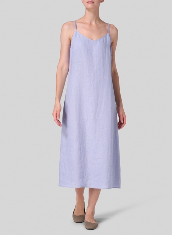 Light Sky Blue Linen Slim Fit Spaghetti Strap Dress