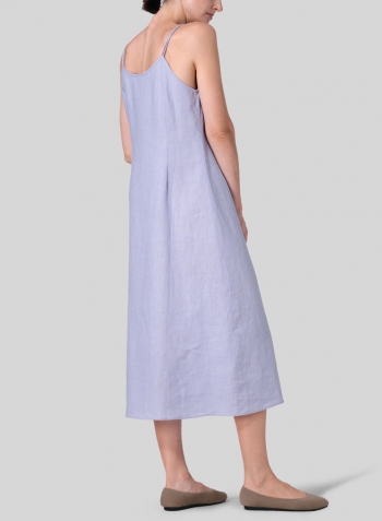 Light Sky Blue Linen Slim Fit Spaghetti Strap Dress