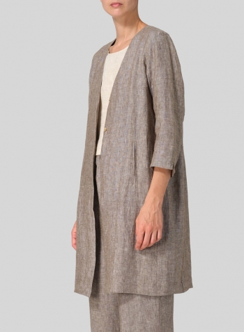 Linen Straight Fit V-Neck Long Jacket Set